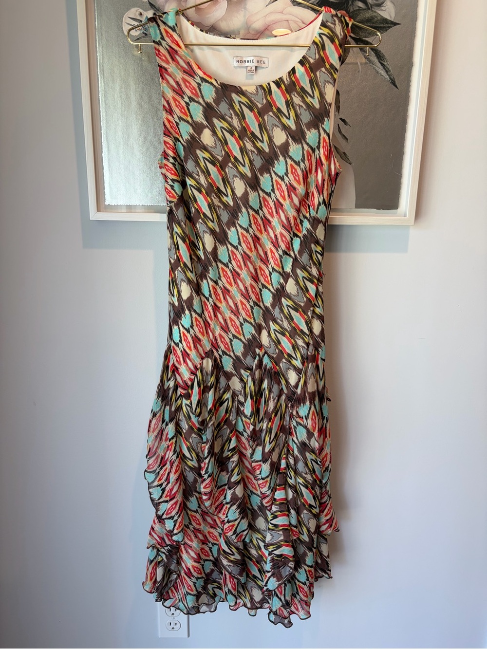 Robbie Bee Multicolor Ikat-Print Sleeveless Midi Dress - Size 4